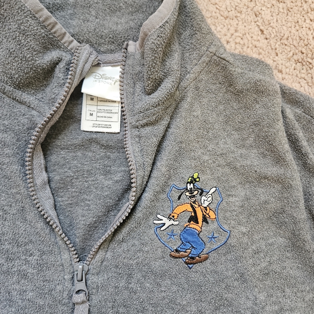 Vintage Disney Store Lightweight Fleece Jacket Gray Goofy 1/4 Zip Medium Unisex